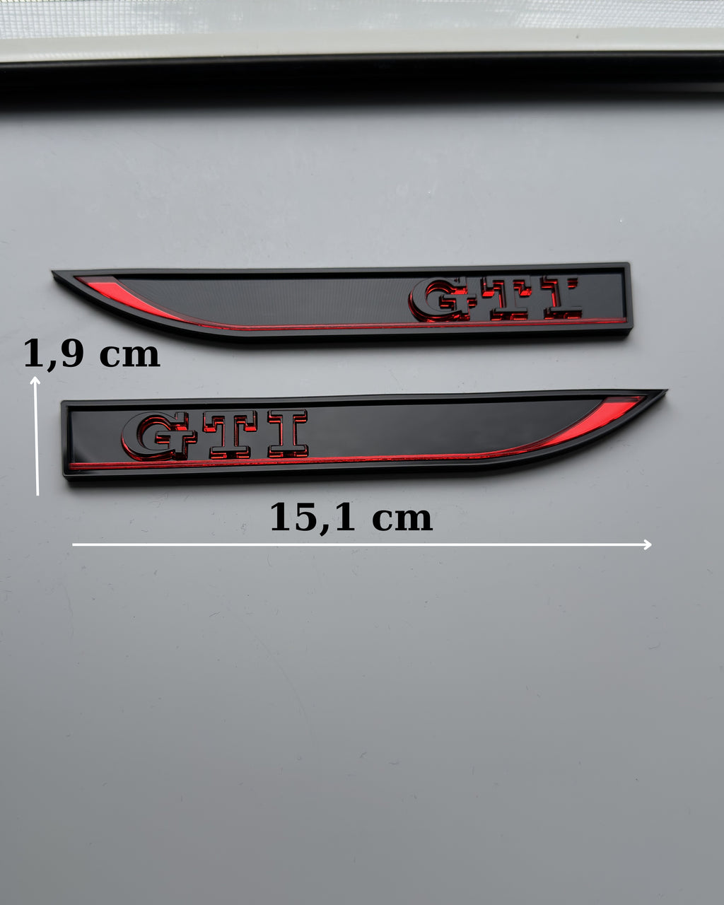 Gloss Black GTI Fender Badge Pair - 3D Side Emblems with Red Accent