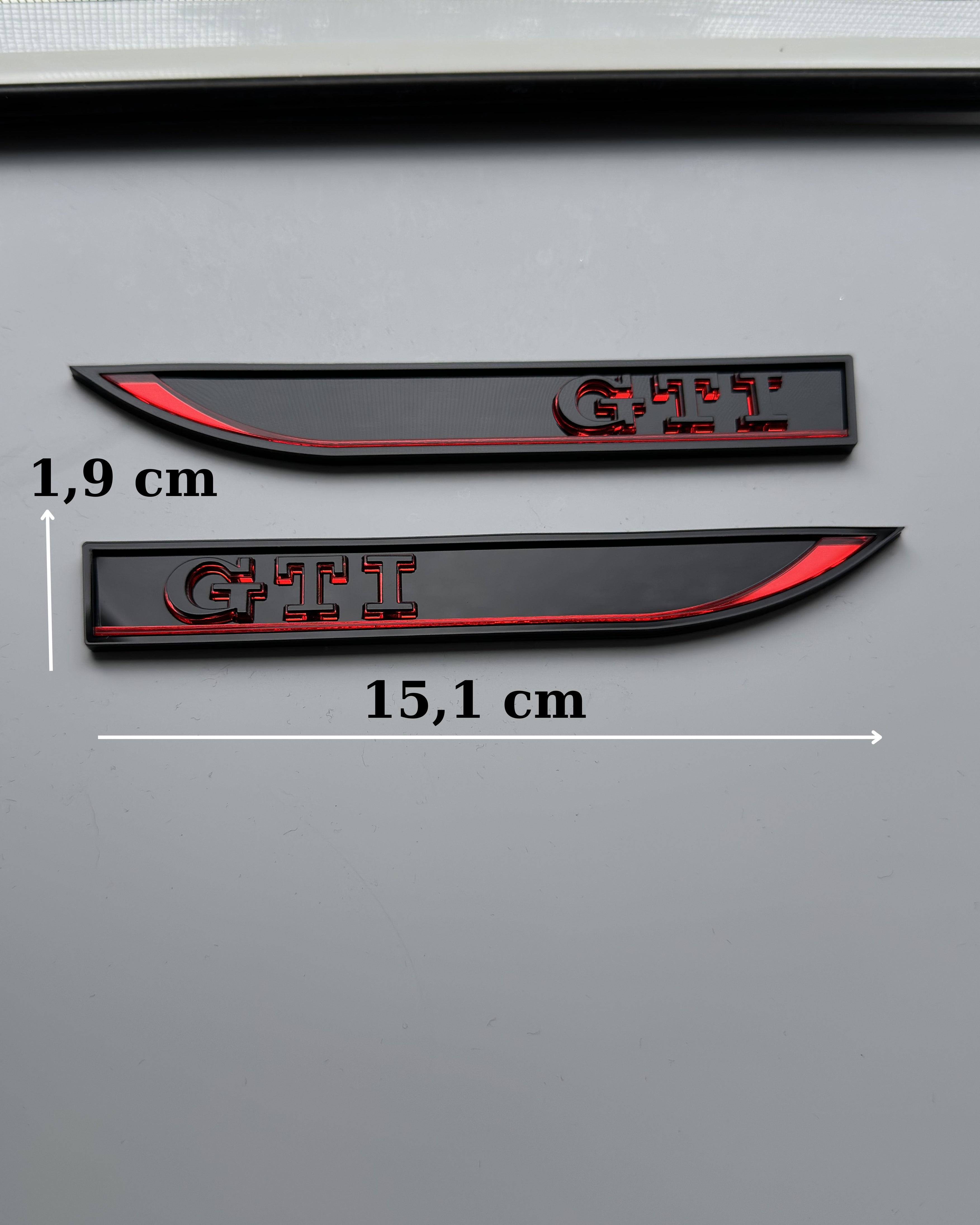 Gloss Black GTI Fender Badge Pair - 3D Side Emblems with Red Accent