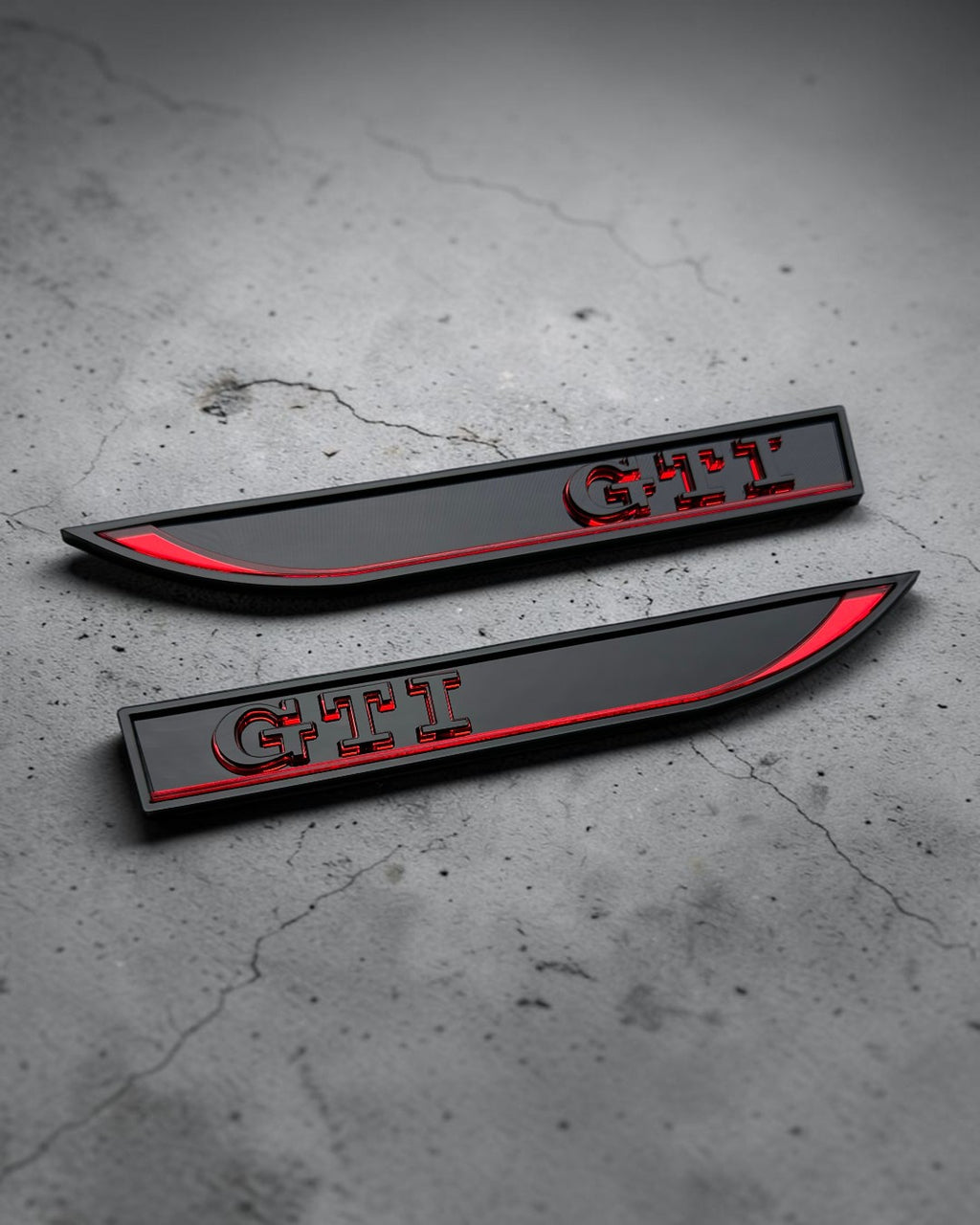 Gloss Black GTI Fender Badge Pair - 3D Side Emblems with Red Accent