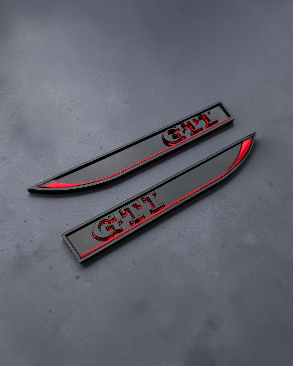 Gloss Black GTI Fender Badge Pair - 3D Side Emblems with Red Accent