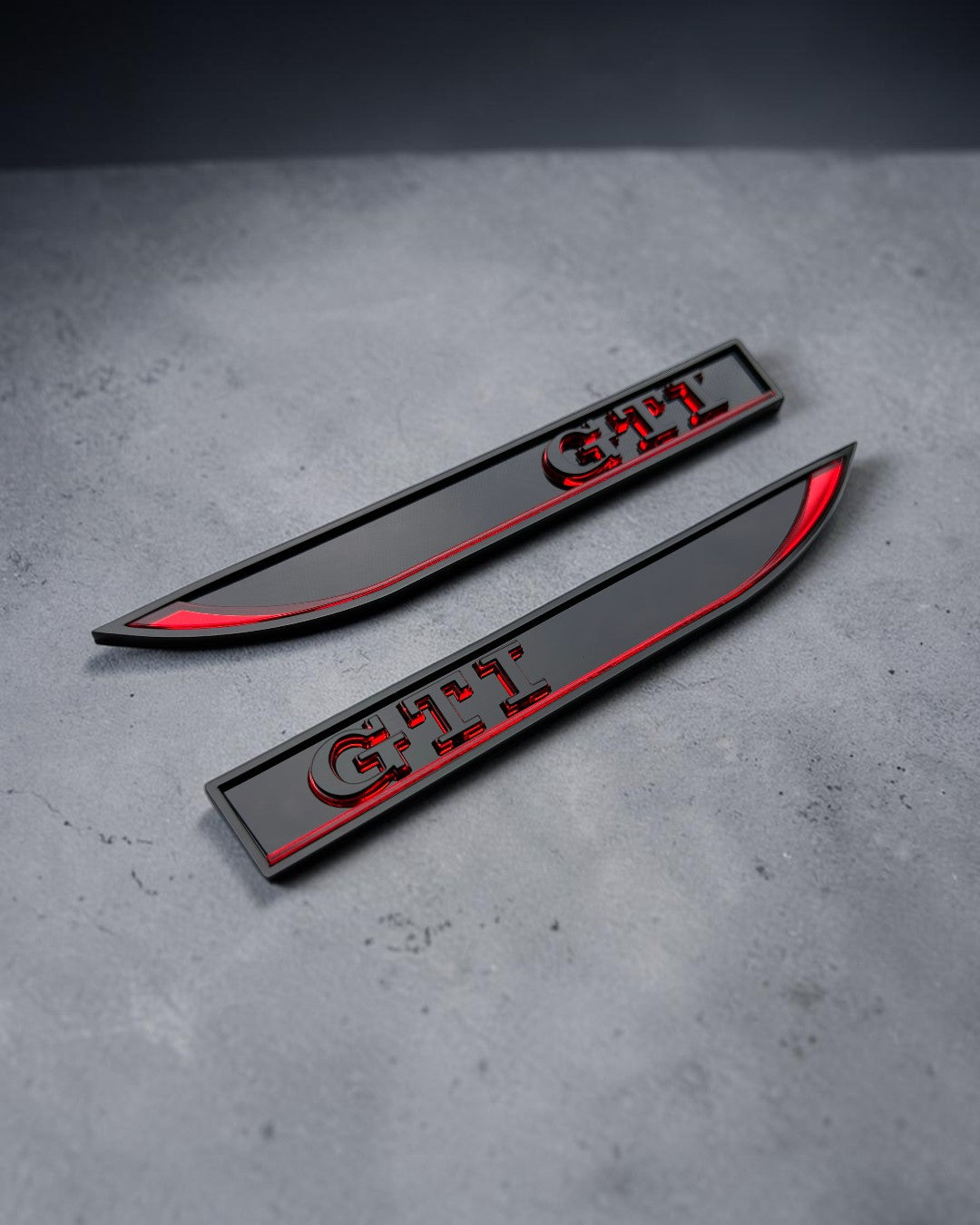 Gloss Black GTI Fender Badge Pair - 3D Side Emblems with Red Accent