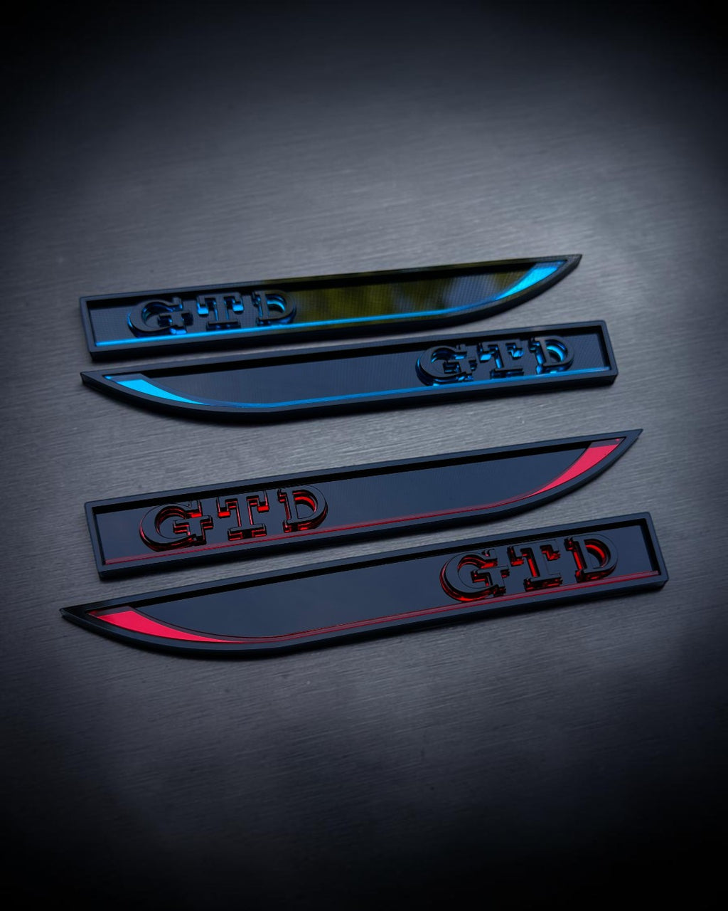 Gloss Black GTD Fender Badge Pair - 3D Side Emblems with Red Accent