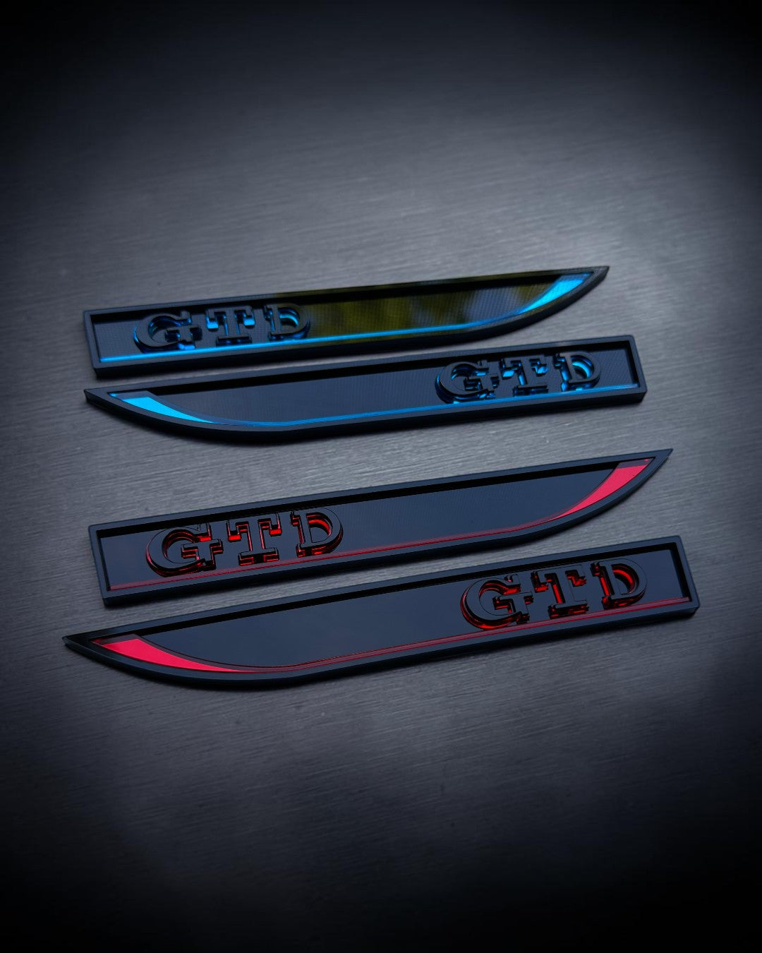 Gloss Black GTD Fender Badge Pair - 3D Side Emblems with Red Accent