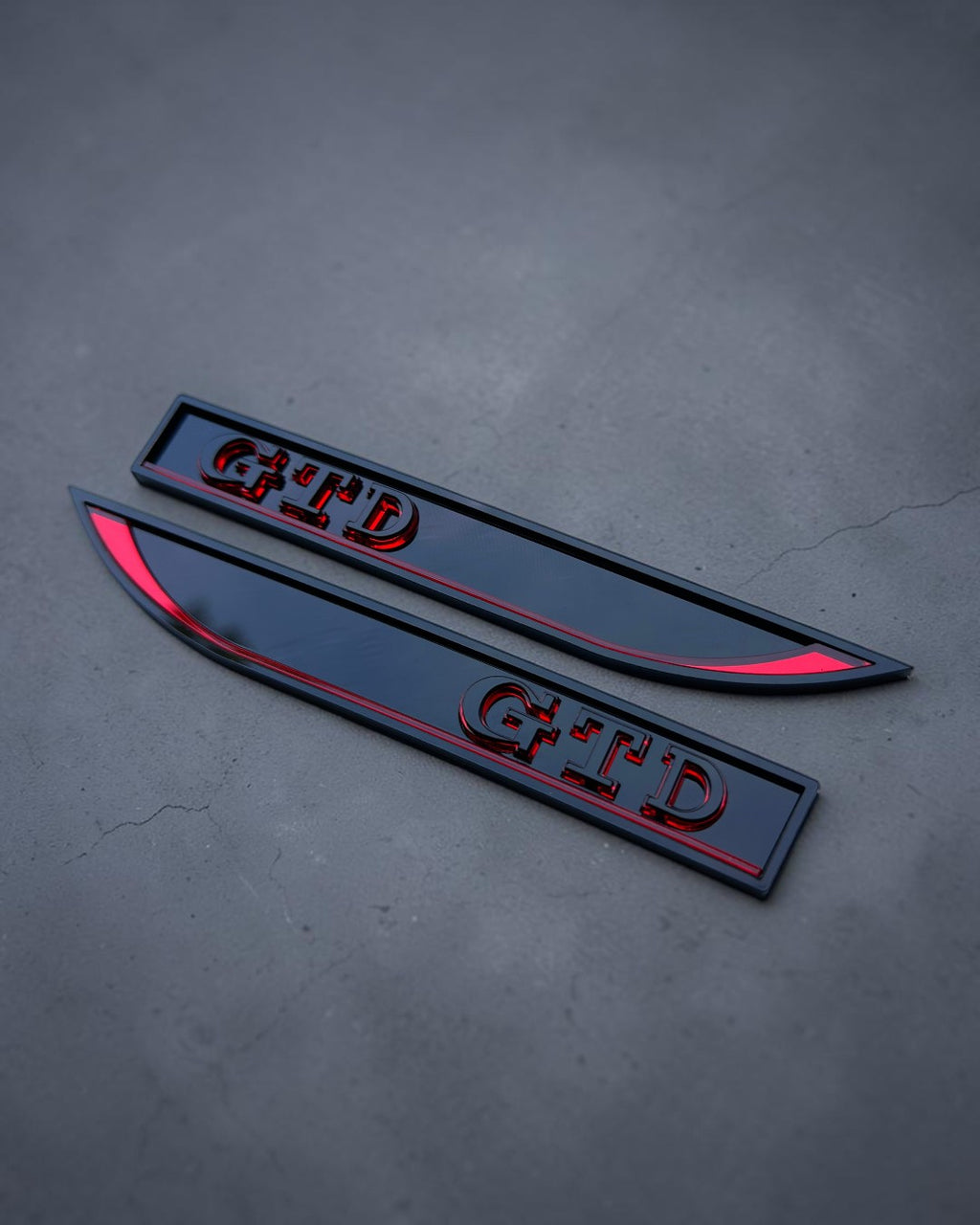 Gloss Black GTD Fender Badge Pair - 3D Side Emblems with Red Accent