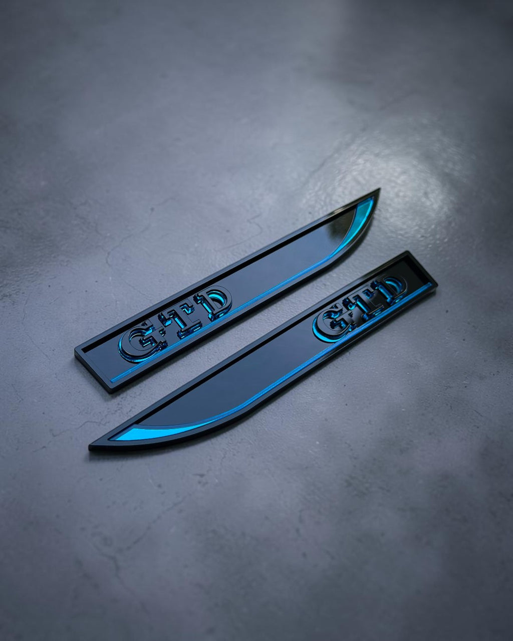 Gloss Black GTD Fender Badge Pair - 3D Side Emblems with Red Accent