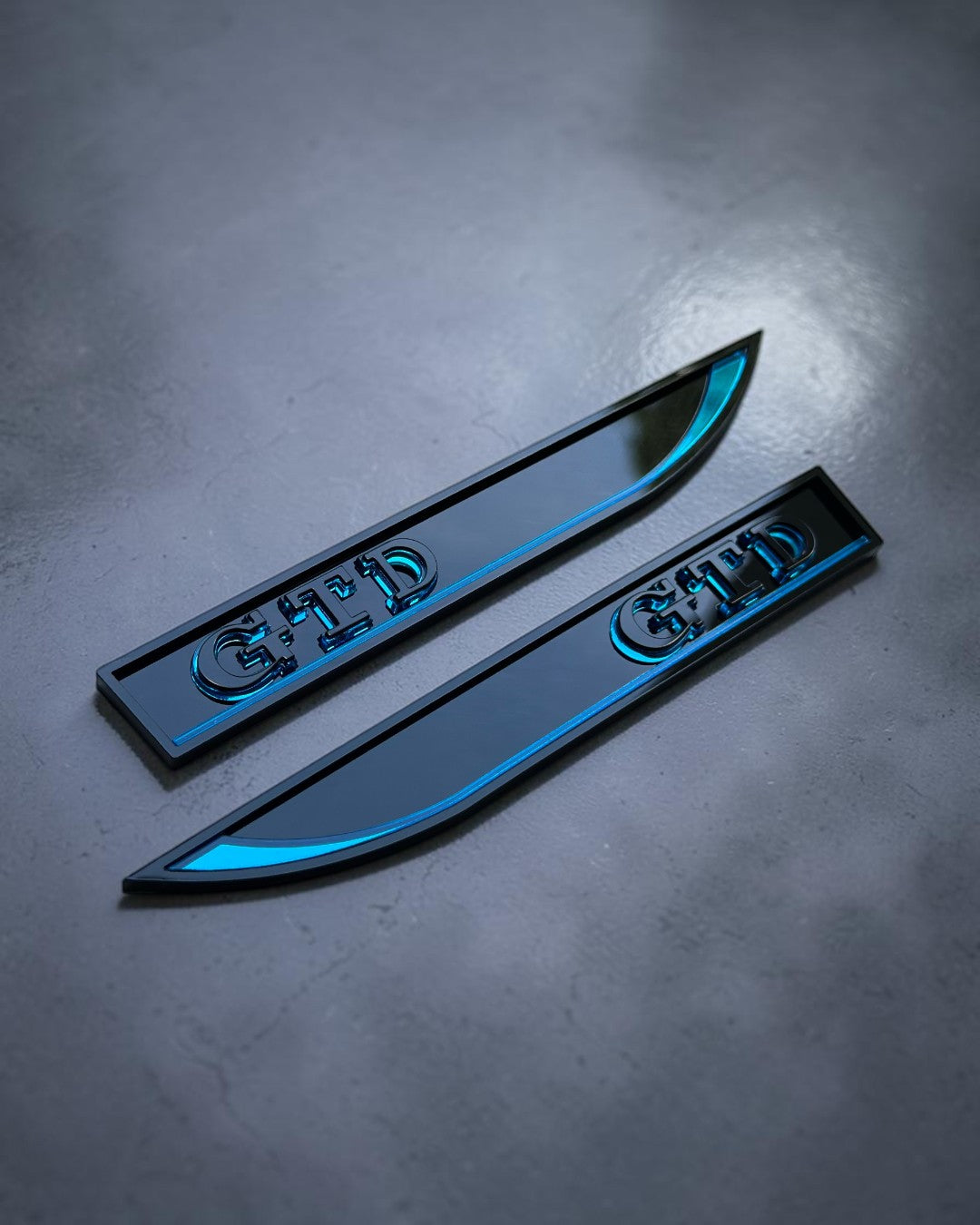 Gloss Black GTD Fender Badge Pair - 3D Side Emblems with Red Accent