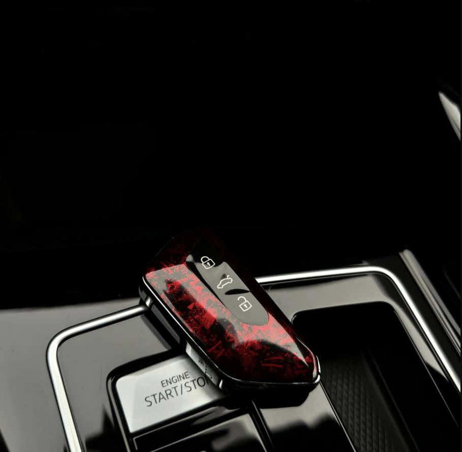 Red Forged Carbon Key Fob Overlay - VW/Seat/Skoda/Cupra (2 Sets)