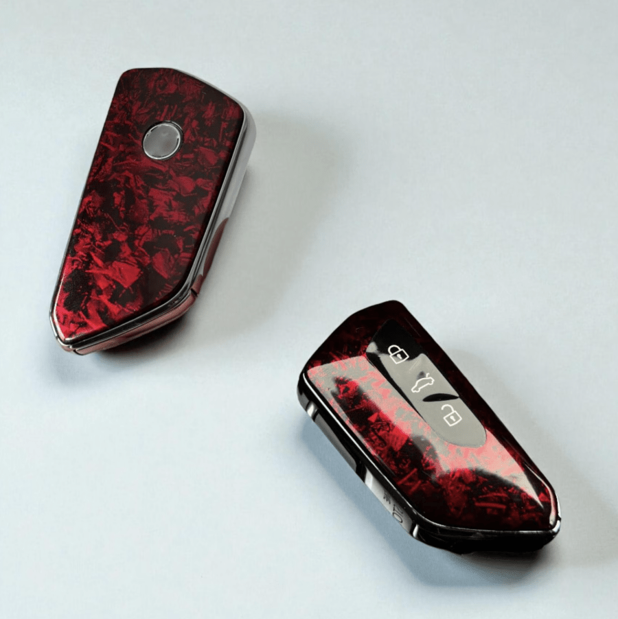 Red Forged Carbon Key Fob Overlay - VW/Seat/Skoda/Cupra (2 Sets)