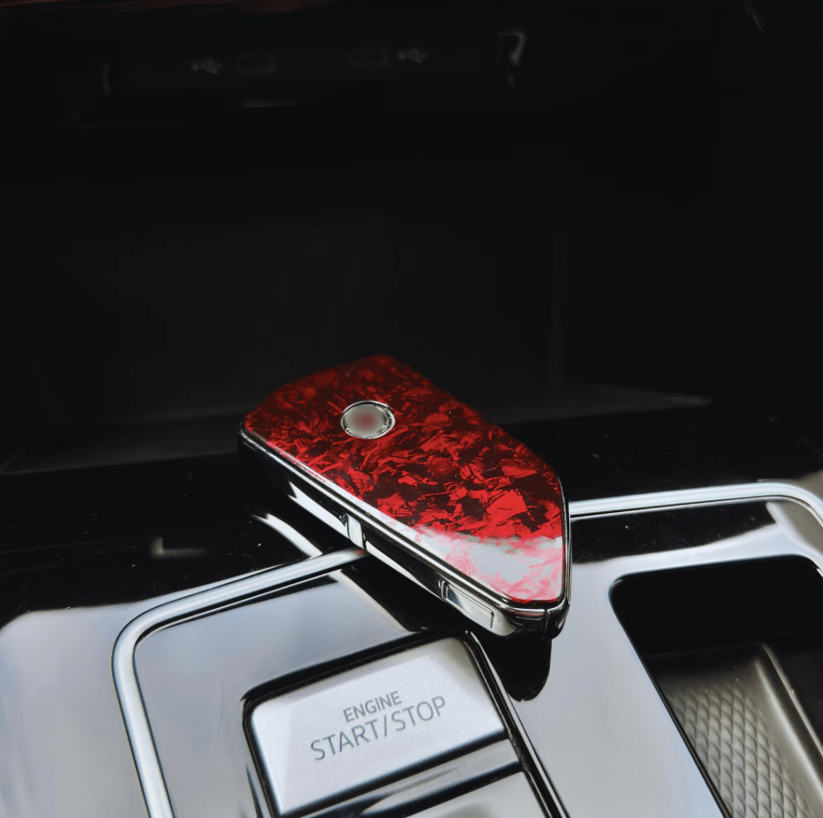 Red Forged Carbon Key Fob Overlay - VW/Seat/Skoda/Cupra (2 Sets)